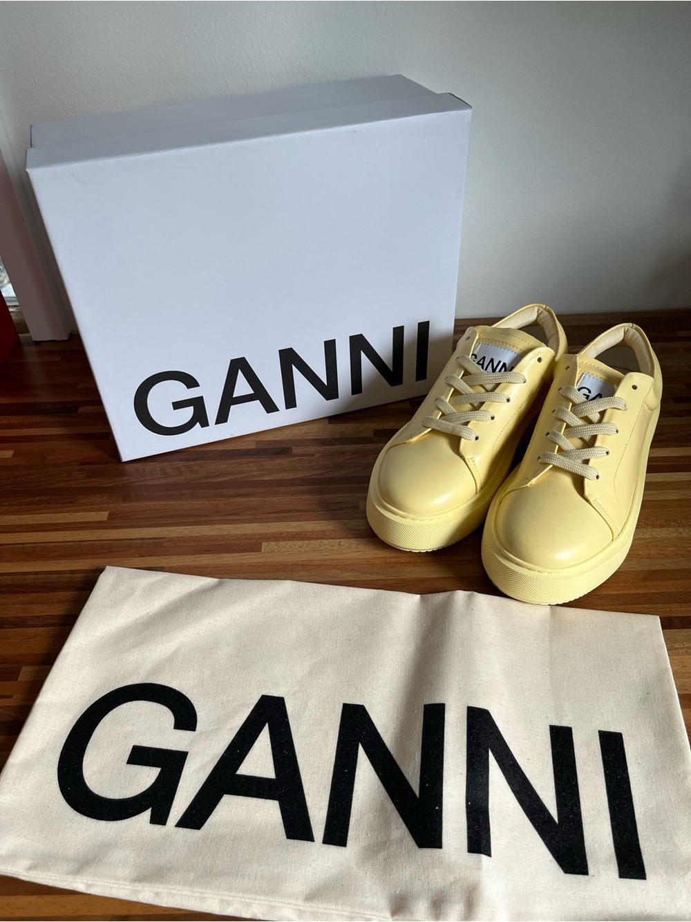 Ganni Pale Yellow Low-Top Sneakers